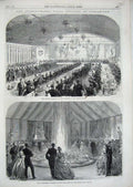 Old Antique Print 1865 Mayor Banquet Portsmouth Fountain Ball French Ship 19th