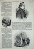 Original Old Antique Print 1845 Church Swindon Railway Earl Spencer Framlingham