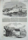 Old Antique Print 1854 View Gateshead Explosion Newcastle Ruins Buildings 19th