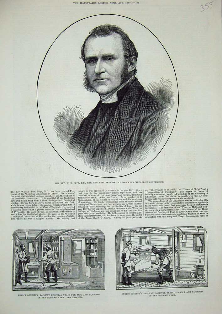 Original Old Antique Print Pope Wesleyan 1877 Berlin Railway Hospital Train War