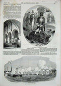 Old Antique Print 1852 Nave Icklesham Church Tortoise Surrey Ship Steam 19th