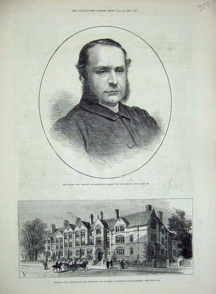 Old Antique Print 1882 Ernest Wilberforce Bishop Newcastle Dalton Student 19th