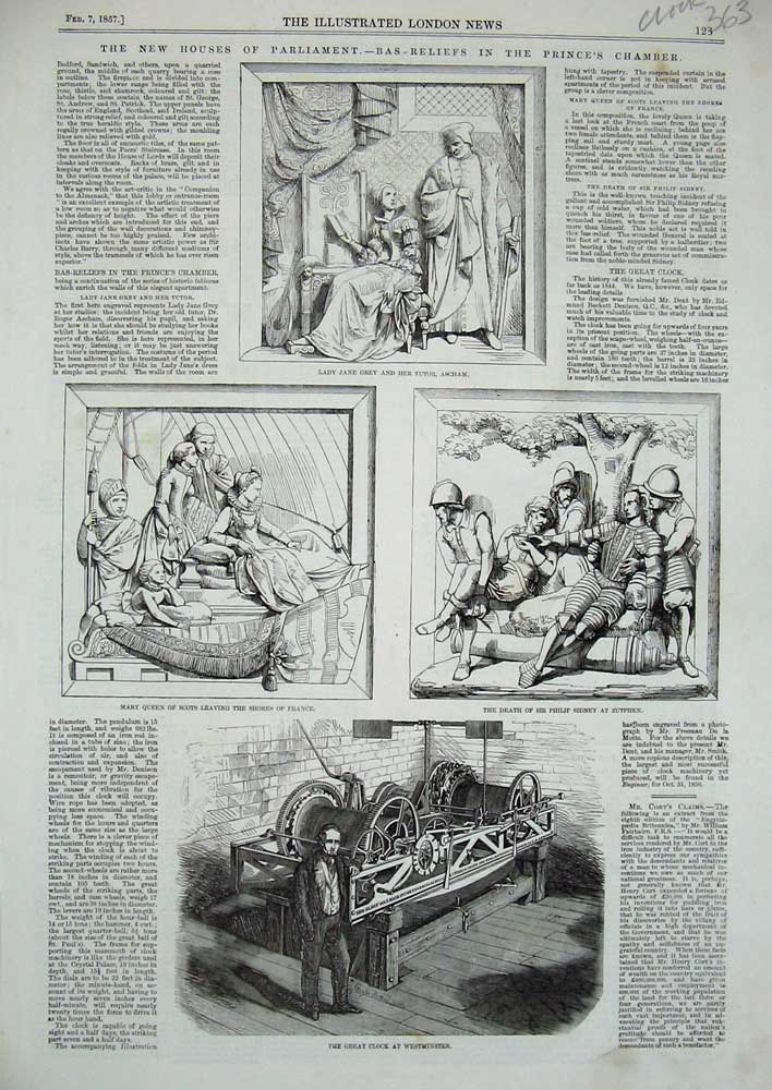 Old Antique Print 1857 Houses Parliament Bas-Relief Lady Grey Westminster 19th