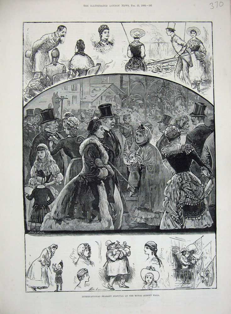 Antique Old Print *3510 1884 International Peasant Festival Royal Albert Hall