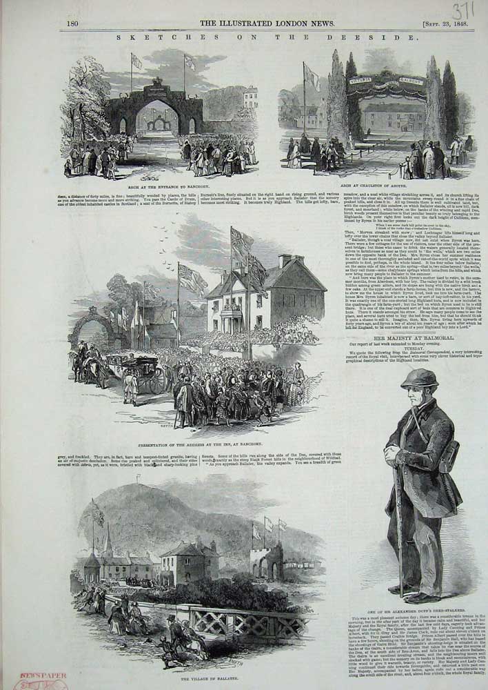 Old Antique Print 1848 Ballater Banchory Arch Aboyne Deer Stalker Duff'S 19th