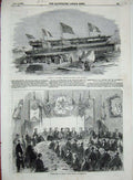 Old Antique Print 1856 Launch Genova Ship Blackwall Hibbert Macclesfield 19th
