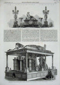 Original Old Antique Print 1862 Clock Candelabra Paris Blast Engines Shropshire