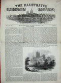Original Old Antique Print 1843 Wells Cathedral River Architecture Victorian