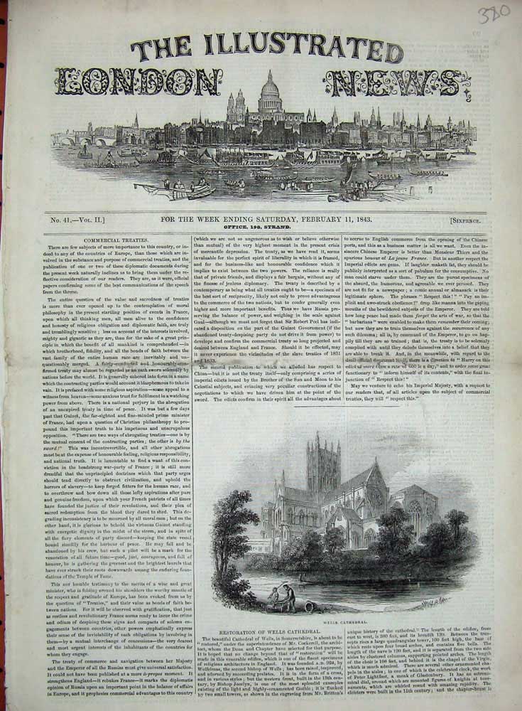 Original Old Antique Print 1843 Wells Cathedral River Architecture Victorian