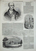 Original Old Antique Print 1845 Earl Grey Howick Hall Grey Column Newcastle