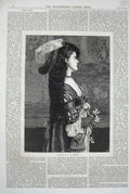 Original Old Antique Print 1870 Fine Art Portrait Narcissa Beautiful Lady Woman