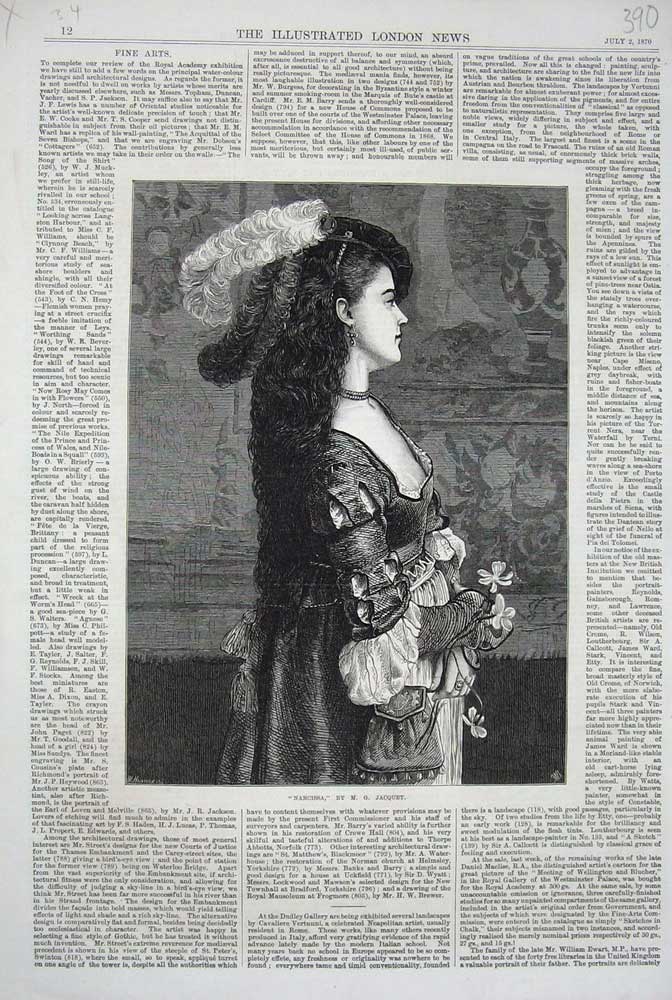 Original Old Antique Print 1870 Fine Art Portrait Narcissa Beautiful Lady Woman
