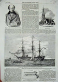 Original Old Antique Print 1855 War Ship Exmouth Seymour John Black Church Jude