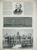Original Old Antique Print 1882 Canon Connor Dean Windsor Ingestre Hall Comet