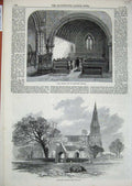 Original Old Antique Print 1869 Lord Derby Pew Knowsley Church Architecture