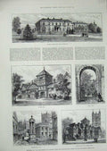Original Old Antique Print Tatton Hulme Hall Roman Arch Ancoats 1887 Manchester