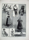 Old Antique Print 1883 International Fisheries Exhibition Boats Wives Men 19th