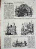 Original Old Antique Print 1864 Lubeck Porch Cathedral Holstein Thor Rath-Haus