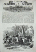 Original Old Antique Print 1853 Imperial Hunt Forest Fontainbleau Trees Horses