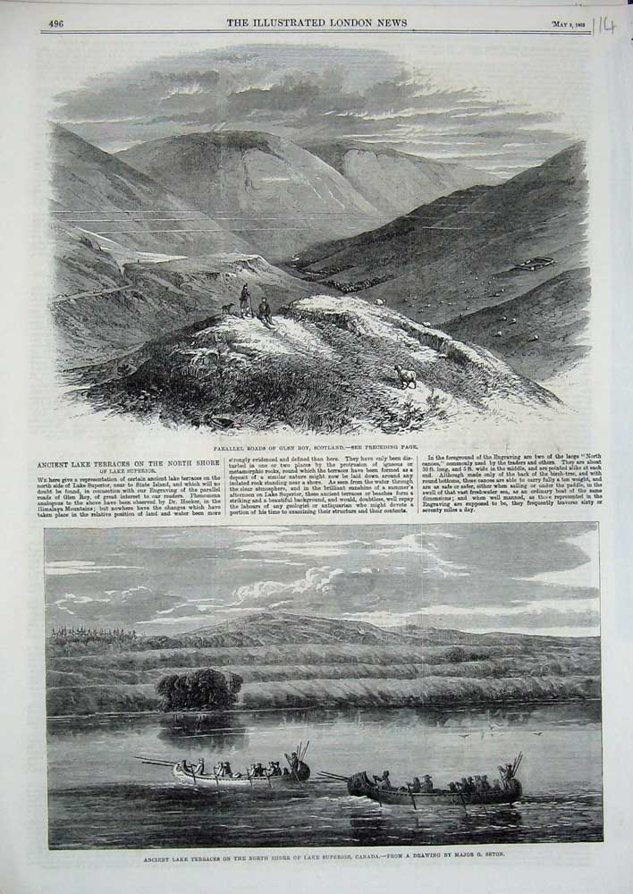 Old Antique Print 1863 Glen Roy Scotland Mountains Lake Superior Canada 19th