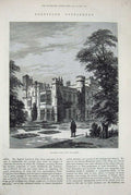 Original Old Antique Print 1880 Gladstone Hawarden Castle Garden Architecture