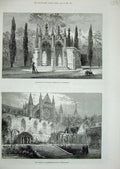 Old Antique Print 1882 Mausoleum Princess Charlotte Claremont Ashburnham 19th