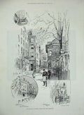 Old Antique Print Buildings Doctors Commons Christopher Wren Deanery 1894 19th