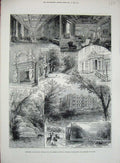 Old Antique Print 1881 Longleat Marquis Bath Chinmey Piece Saloon Garden 19th