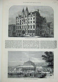 Old Antique Print 1876 Sailor'S Home Liverpool Winter Garden Bournemouth 19th