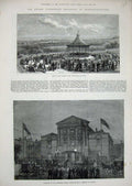 Old Antique Print 1881 Leazes Park Newcastle-On-Tyne Assembly Stephenson 19th
