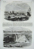 Original Old Antique Print 1856 Railway Canada Tubular Bridge Chaudiere River