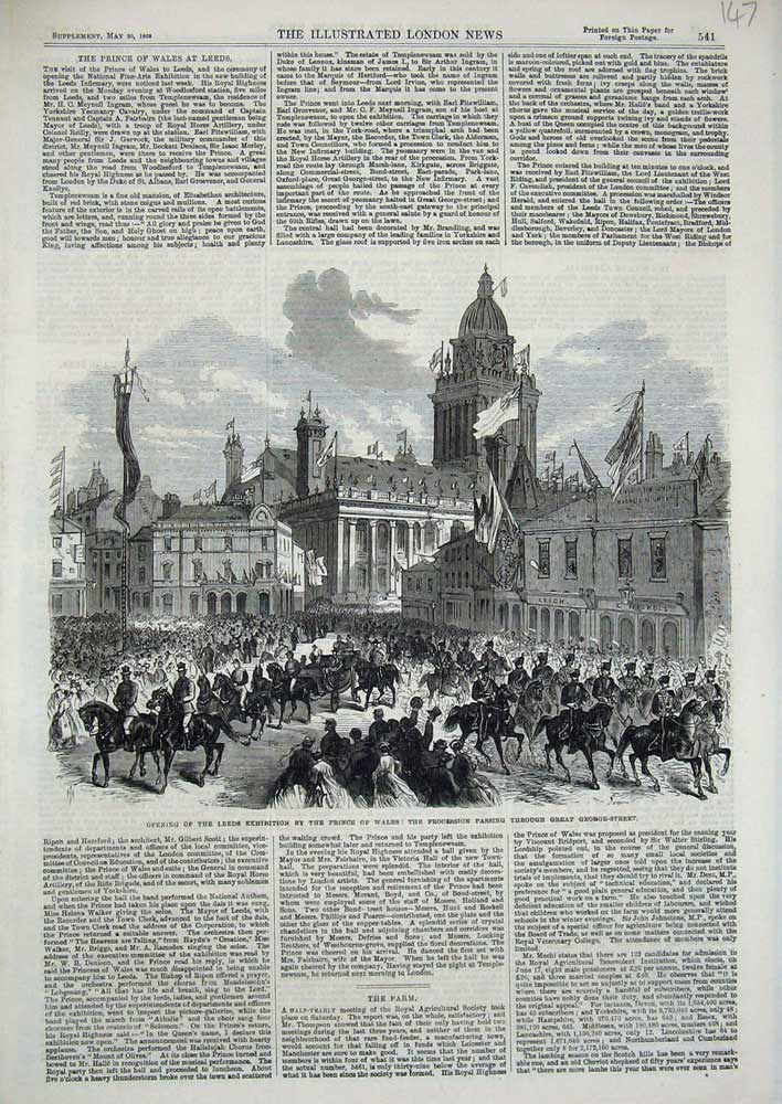 Antique Print *3514 1868 Leeds Exhibition Prince Wales George Street Horses