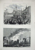 Original Old Antique Print 1876 Railway Locomotive Train Factory Crewe Bristol