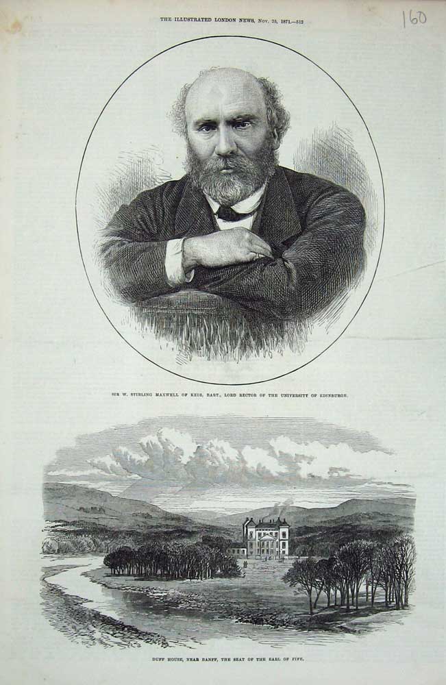 Original Old Antique Print 1871 Stirling Maxwell Edinburgh Duff Banff Earl Fife