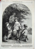 Old Antique Print 1860 Portland Gallery Art Children Country Goat Flowers 19th
