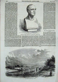 Original Old Antique Print 1854 Marble Bust Charles Kemble Bridge Severn Upton