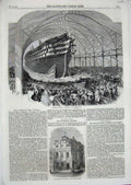 Old Antique Print 1859 Launch Ship Victoria Portsmouth Townhall Borough 19th