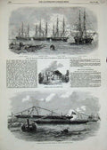 Original Old Antique Print 1855 Screw Steamers Jarrow Gorgon Archer Desperate