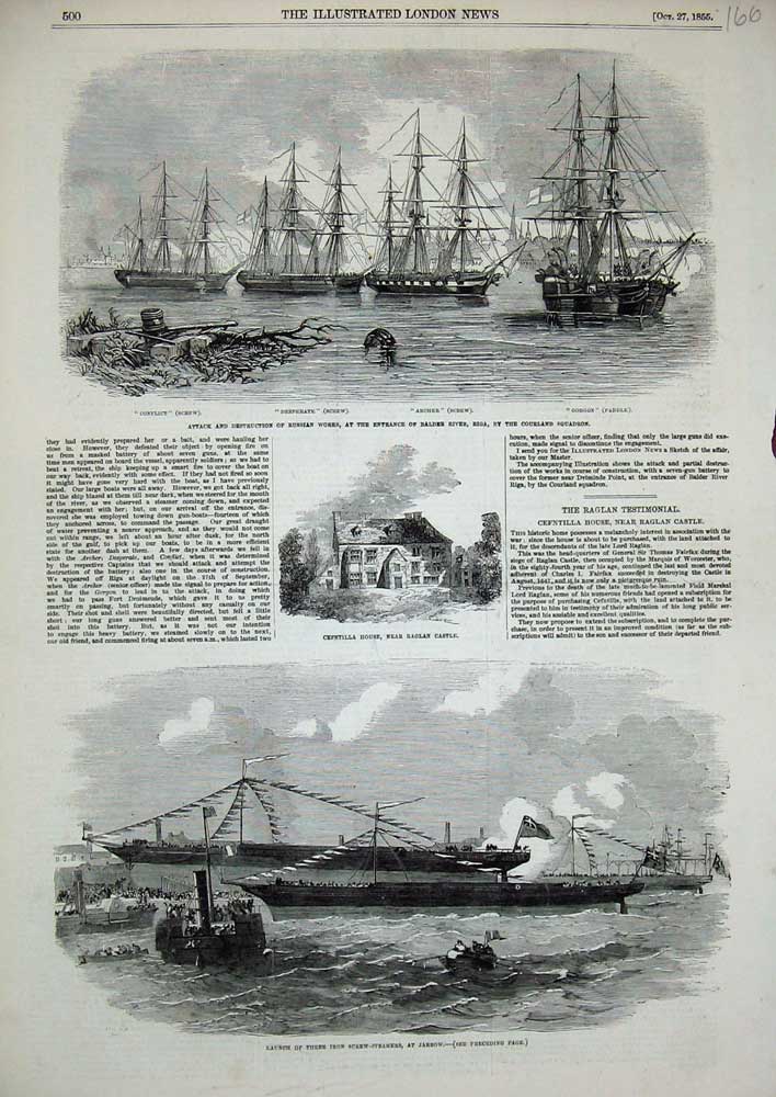 Original Old Antique Print 1855 Screw Steamers Jarrow Gorgon Archer Desperate