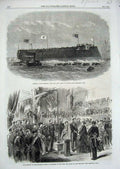Old Antique Print 1867 Prussian Iron-Clad Kron Prinz Poplar Brussels King 19th