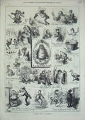 Original Old Antique Print 1872 Barnard Christmas Medley Yule-Log Mistletoe