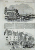 Original Old Antique Print 1854 Theological Cuddesden Bishop Oxford Pier Tyne