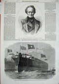 Original Old Antique Print 1864 Mocquard Emperor Napoleon Ship Sultan Mahmoud