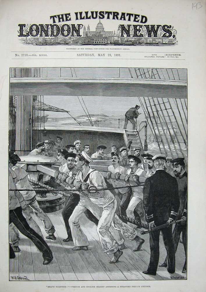 Original Old Antique Print 1891 French English Seamen War Cruiser Ship Fine Art