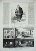 Old Antique Print Fire Hampton Court Palace 1882 Kelly Theatre Fisherwife 19th