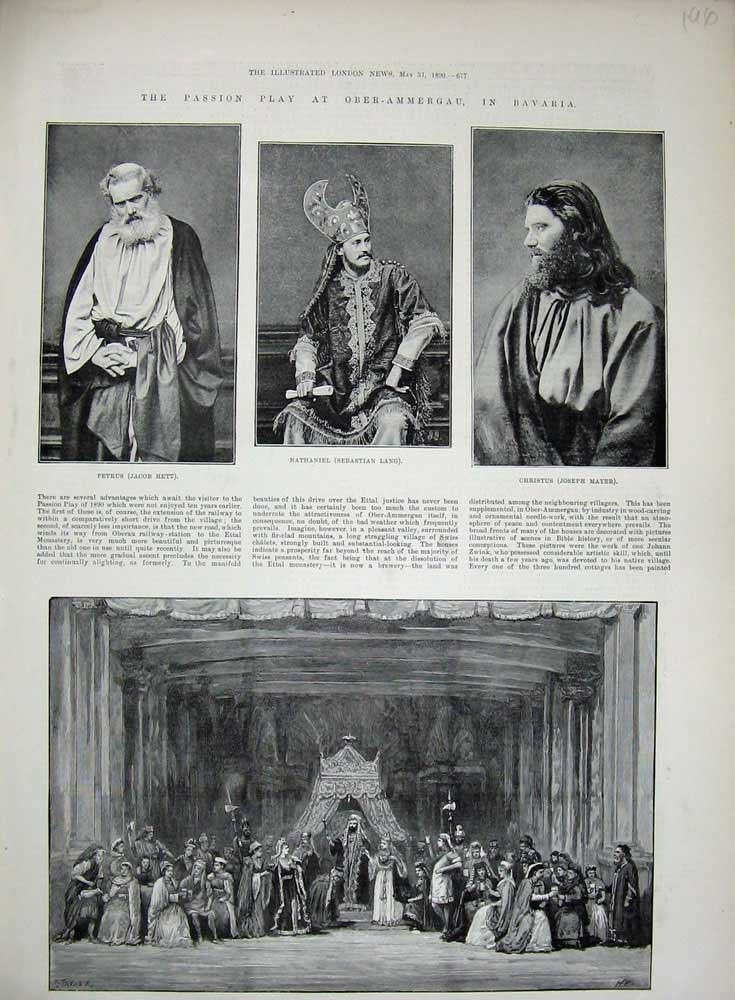 Old Antique Print 1890 Vashti Esther Bible Bavaria Theatre Ober-Ammergau 19th