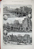 Original Old Antique Print 1889 Newark Castle Gardens Library Branston Gilstrap