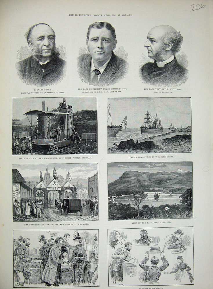 Old Antique Print Ferry Adamson Scott Men 1887 Canal Suez Canal Pretoria 19th