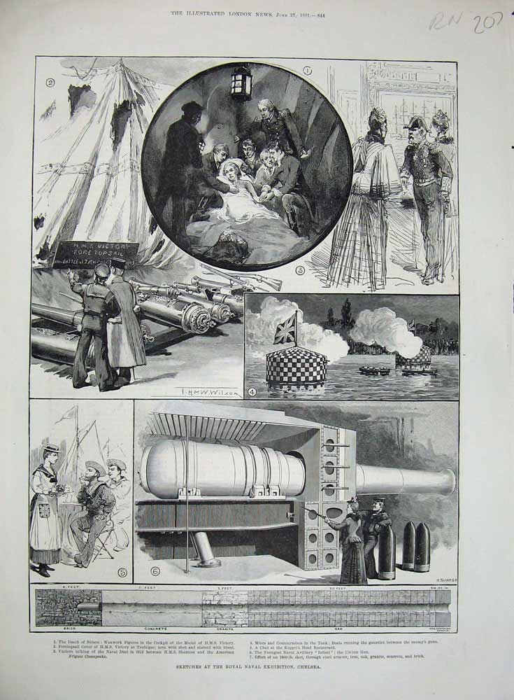 Old Antique Print 1891 Royal Naval Exhibition Chelsea Nelson Victory Ship 19th