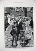 Old Antique Print 1881 Christmas Crowning Man Party Holly Woodville Art 19th